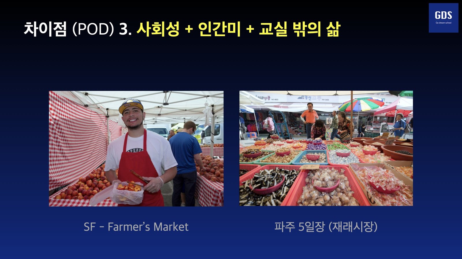 특강 슬라이드 — 차이점 3. 사회성 + 인간미 + 교실 밖의 삶