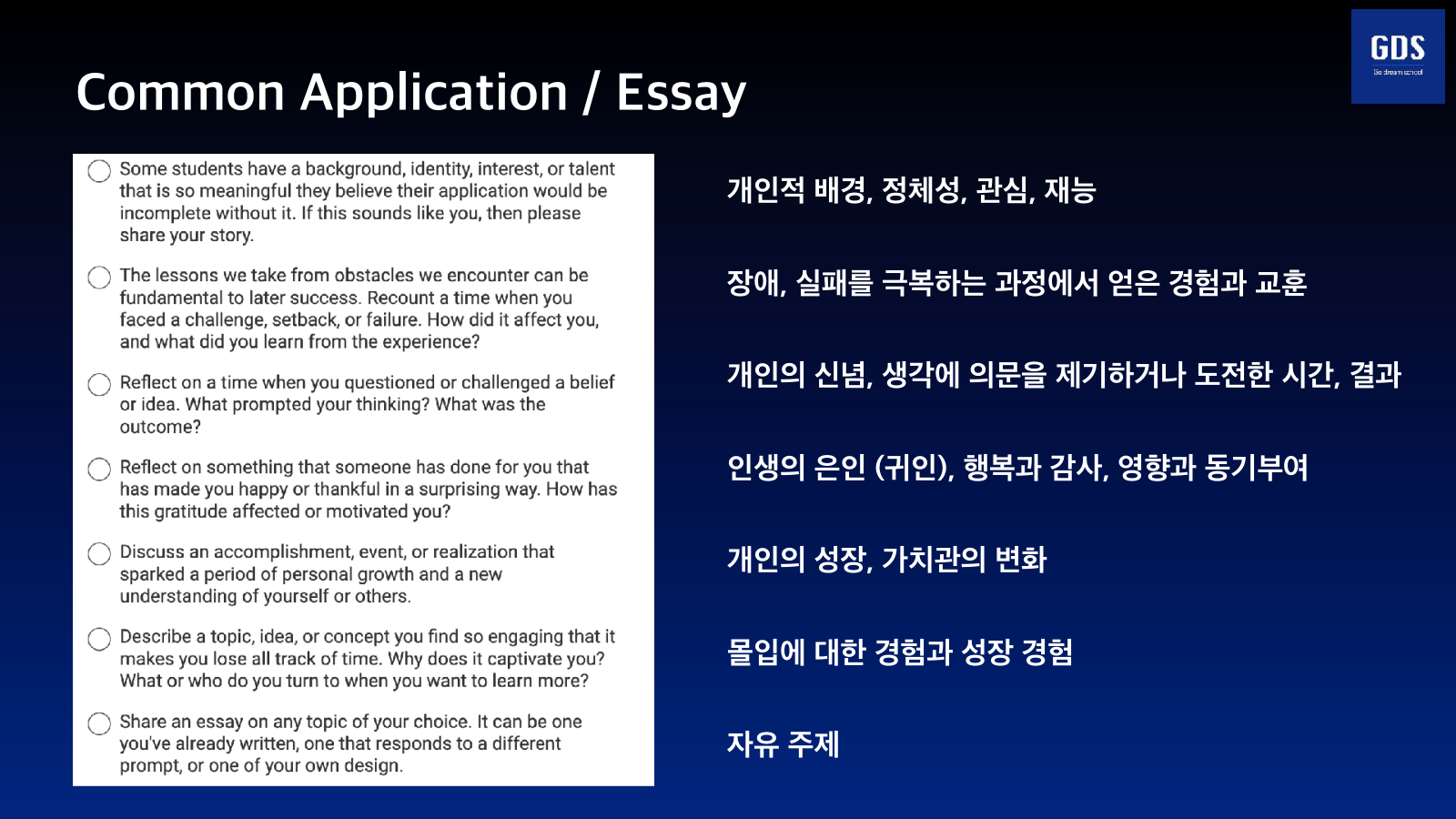 2. Outstanding Essay / Common App 에세이 프롬프트